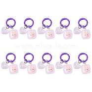 10Pcs Luminous Resin Keychain, with Iron Key Rings, Glow In The Dark, Heart & Square with Rabbit, Lilac, 2.1x1.8cm(KEYC-DC0011-12)