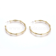 Semicircular Brass Stud Earrings, Half Hoop Earrings, with 925 Sterling Silver Pin and Plastic Ear Nuts, Long-Lasting Plated, Bamboo Shape, Golden, 52.5x3.5mm, Pin: 0.7mm(EJEW-E196-15G)