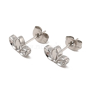 Non-Tarnish 304 Stainless Steel Stud Earring Cabochon Settings, Leaf with Horse Eye Tray, Stainless Steel Color, Tray: 5x2.5mm and 4x2mm, 6.5x10mm, Pin: 0.8mm(X-EJEW-I281-10P)