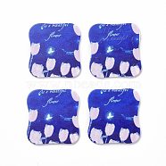 Acrylic Cabochons, for Hair Pins, Hair & Earrings Accessories, Rectangle with Flower Pattern, Blue, 36x34x2.5mm(MACR-C002-07)