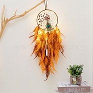 Woven Web/Net with Feather Wall Hanging Decorations, with Iron Ring, for Home Bedroom Decorations, Gold, 500x160mm(PW-WG69688-02)
