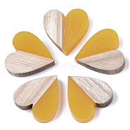 Resin & Wood Two Tone Cabochons, Heart, Goldenrod, 15x14.5x3mm(RESI-R425-04G)