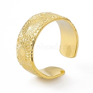 Ion Plating(IP) 304 Stainless Steel Cuff Ring for Women, Flower Pattern Wide Band Open Rings, Real 14K Gold Plated, 8.5mm, Inner Diameter: US Size 7 1/2(17.7mm)(RJEW-C060-28G)