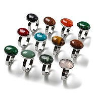 Natural Gemstone Finger Ring, with Stainless Steel Finding, 4mm, Inner Diameter: 16~19.9mm, 12pcs/box(RJEW-C042-01)