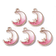 Alloy Resin Pendants, with Glitter Powder, Moon, Lead Free, Golden, Pink, 19x13.5x2.5mm, Hole: 1.6mm(RESI-R430-04D-LF)