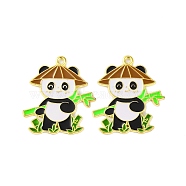 Golden Plated Alloy Enamel Pendants, Cadmium Free & Lead Free, Panda Charm, Bamboo, 30x25x1mm, Hole: 1.8mm(ENAM-Z017-11G-03)