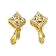 Rack Plating Brass Micro Pave Clear Cubic Zirconia Ice Pick Pinch Bails, Long-Lasting Plated, Lead Free & Cadmium Free, Rhombus, Real 18K Gold Plated, 17.5x9.5x5mm, Hole: 4.2x2mm, Pin: 0.7mm(KK-K340-32G)