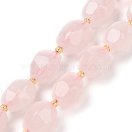 Natural Rose Quartz Beads Strands, Faceted, Oval, with Seed Beads, 12~16x10~14mm, Hole: 1mm, about 22~25pcs/strand, 15.16''~15.63''(38.5~39.7cm)(G-P541-A01-02)