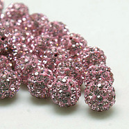Polymer Clay Rhinestone Beads, Pave Disco Ball Beads, Grade A, Light Rose, PP9(1.5.~1.6mm), 6mm, Hole: 1.2mm(RB-H284-6MM-223)