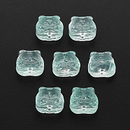 Transparent Glass Beads, Chinese Zodiac Signs Tiger, Light Cyan, 11.5x12x8mm, Hole: 1mm(GLAA-T022-22-D03)