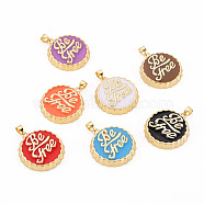 Brass Enamel Pendants, Cadmium Free & Nickel Free & Lead Free, Real 16K Gold Plated, Bottle Cap with Word Be Free, Mixed Color, 27x25x4.5mm, Hole: 4.5x3.5mm(ENAM-S128-002-NR)
