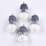 Opaque Resin Pendants, with Glitter Powder and Glass and Light Gold Brass Cup Pearl Peg Bails Pin Pendants, Bulb, Gray, 29.6x16mm, Hole: 1.5mm(RESI-T051-06A)