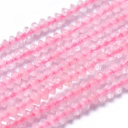 Natural Rose Quartz Beads Strands, Faceted, Bicone, 2x1mm, Hole: 0.5mm, about 390pcs/Strand, 15.35 inch(39cm)(G-F686-14)
