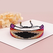 Miyuki Seed Braided Bead Bracelet, Wide Band with Rhombus Pattern Friendship Bracelet for Women, Fuchsia, 11 inch(28cm)(BJEW-P269-05D)