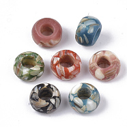 Shell European Beads, with Shell Slice, Rondelle, Dyed, Mixed Color, 14x8.5mm, Hole: 6mm(X-BSHE-T003-01)