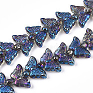 Electroplate Glass Beads Strands, Butterfly, Blue, 7.5~8x14.5~15x4mm, Hole: 0.8mm, about 66~69pcs/strand, 23.23~24.41 inch(59~62cm), Beads: 3x4mm, Hole: 1mm(EGLA-N012-04Q)