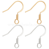 100Pcs 2 Colors Brass Earring Hooks, Ear Wire, with Horizontal Loops, Golden & Silver, 16~18x16~18x1.5mm, Hole: 2mm, 20 Gauge, Pin: 0.8mm, 50Pcs/color(KK-BBC0004-40)