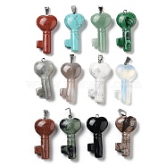Natural & Synthetic Mixed Gemstone Pendants, Key Charms with Platinum Plated Iron Snap on Bails, 42~44x21~22x9~10mm, Hole: 8x4.5mm(G-P520-12P)