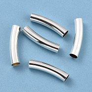 Brass Tube Beads, Long-Lasting Plated, Curved Beads, Tube, 925 Sterling Silver Plated, 35x8mm, Hole: 7mm(KK-Y003-90P-S)
