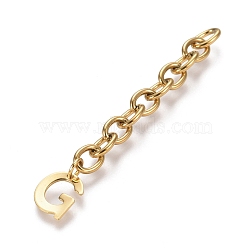 304 Stainless Steel Chain Extender, with Cable Chain and Letter Charms, Golden, Letter.G, Letter G: 11x9.5x0.7mm, 67.5mm, Link: 8x6x1.3mm(STAS-K206-09G-G)