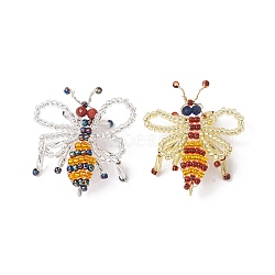 2Pcs Handmade Glass Seed Beads Woven Pendants, with Jump Rings, Bee Charms, Mixed Color, 35x32x3mm, Hole: 3mm, 2pcs/set(PALLOY-MZ00214)