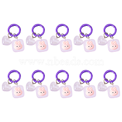 10Pcs Luminous Resin Keychain, with Iron Key Rings, Glow In The Dark, Heart & Square with Rabbit, Lilac, 2.1x1.8cm(KEYC-DC0011-12)
