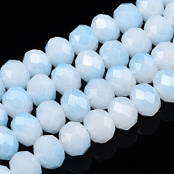 Two-Tone Imitation Jade Glass Beads Strands, Faceted, Rondelle, Light Sky Blue, 8x7mm, Hole: 1.5mm, about 65~66pcs/strand, 16.06 inch~16.34 inch(40.8~41.5cm)(X-GLAA-T033-01C-06)