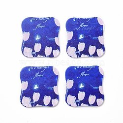 Acrylic Cabochons, for Hair Pins, Hair & Earrings Accessories, Rectangle with Flower Pattern, Blue, 36x34x2.5mm(MACR-C002-07)