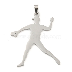 Non-Tarnish 304 Stainless Steel Pendants, Laser Cut, Baseball Pitcher Charm, Stainless Steel Color, 40x32x1.5mm, Hole: 6x3mm(STAS-Z076-16P)