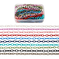 Handmade Nylon Cable Chains Loop, Oval, Mixed Color, 8~9x11~13x2mm, about 33.5 inch(85cm)/strand, 10 colors, 1strand/color, 10strands/box(EC-PJ0001-01)