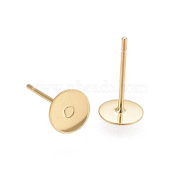 304 Stainless Steel Stud Earring Findings, Ion Plating(IP), Flat Round, Real 18K Gold Plated, 4x0.3mm, Pin: 0.7mm(STAS-H436-24G02-4mm)