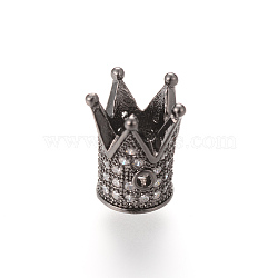 Brass Micro Pave Cubic Zirconia Beads, Cadmium Free & Lead Free, Crown, Gunmetal, 12x10mm, Hole: 1~5mm(ZIRC-S053-YS009-4)