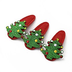 Glitter Christmas Tree Non Woven Fabric Snap Hair Clips, with Iron Clips, Hair Accessorise for Girls, Green, 56x34x4mm(PHAR-G006-02P)