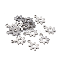 201 Stainless Steel Charms, Hollow, Laser Cut, Flower, Stainless Steel Color, 11x8x0.7mm, Hole: 1.2mm(STAS-F255-035P)