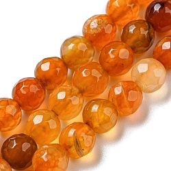 Natural Agate Beads Strands, Dyed & Heated, Round, Faceted, Orange, 6mm, Hole: 1mm, about 62pcs/strand, 14.37~14.76 inch(36.5~37.5cm)(G-C082-A01-06)