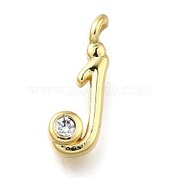 Brass Micro Pave Cubic Zirconia Pendants, Letter Charms, Rack Plating, Long-Lasting Plated, Cadmium Free & Lead Free, Letter J, 13x4.5x2mm, Hole: 1.6mm(KK-B132-12G-J)