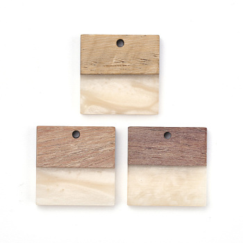 Resin & Walnut Wood Pendants, Square, Navajo White, 23x23x4mm, Hole: 2mm
