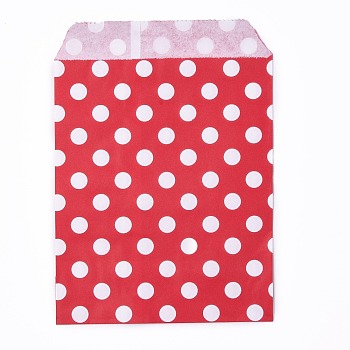 Kraft Paper Bags, No Handles, Food Storage Bags, Polka Dot Pattern, Red, 18x13cm
