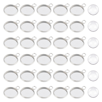 DIY Pendant Making Kits, with 304 Stainless Steel Pendant Cabochon Settings and Transparent Glass Cabochons, Stainless Steel Color, Cabochon Settings: 18x14x2mm, Hole: 2mm, 60pcs/set