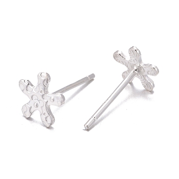 925 Sterling Silver Stud Earring Findings, with 925 Stamp, Flower, Silver, 6.5x6.5mm, Pin: 0.8mm