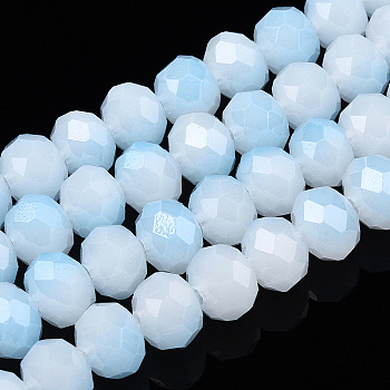 Two-Tone Imitation Jade Glass Beads Strands, Faceted, Rondelle, Light Sky Blue, 8x7mm, Hole: 1.5mm, about 65~66pcs/strand, 16.06 inch~16.34 inch(40.8~41.5cm)