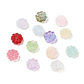 Spray Painted Transparent Glass Beads, Sunflower, Mixed Color, 14x14.5x6.5mm, Hole: 1.2mm