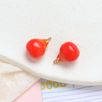 Opaque Resin Pendants, Imitation Fruit, Pomegranate Charms, Red, 17x12mm