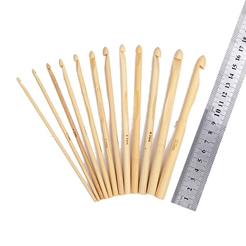 12Pcs Carbonized Bamboo Knitting Needles, Crochet Hooks, for Braiding Crochet Sewing Tools, Blanched Almond, 150mm