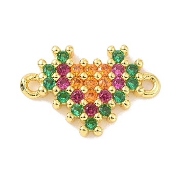 Real 18K Gold Plated Brass Micro Pave Cubic Zirconia Connector Charms, Heart Links, Colorful, 9.5x14x2mm, Hole: 1.1mm