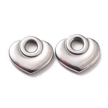 304 Stainless Steel Charms, Heart, Stainless Steel Color, 13.5x15x2.5mm, Hole: 4mm