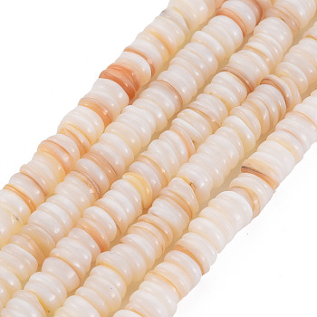 Natural Freshwater Shell Beads Strands, Flat Round/Disc, Antique White, 6x1~2mm, Hole: 0.5mm, about 190~200pcs/strand, 14.76 inch~15.16(37.5cm~38.5cm)