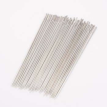 Steel Beading Needles, Platinum, 89x1.2mm, approx 25~30pcs/bag