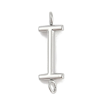 304 Stainless Steel Letter Connector Charms, Stainless Steel Color, Letter I, 12x3.5x2mm, Hole: 1.2mm