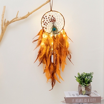 Woven Web/Net with Feather Wall Hanging Decorations, with Iron Ring, for Home Bedroom Decorations, Gold, 500x160mm